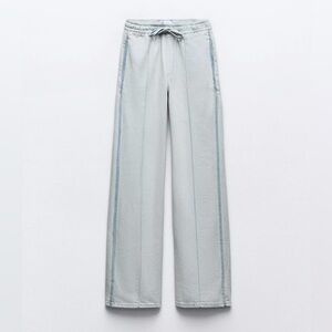 Zara TRF Denim Jogger Light Blue Wide-Leg Drawstring Jeans